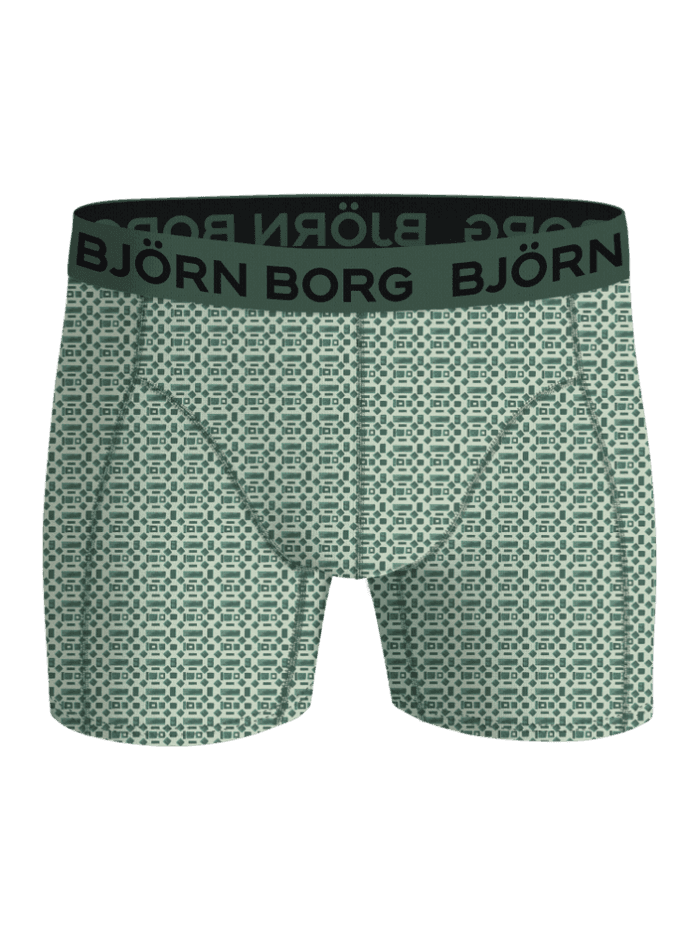 Bamboo Cotton Blend Boxers 3-pack i grøn og sort med geometrisk print og sort logo i linningen set forfra. - Image 4