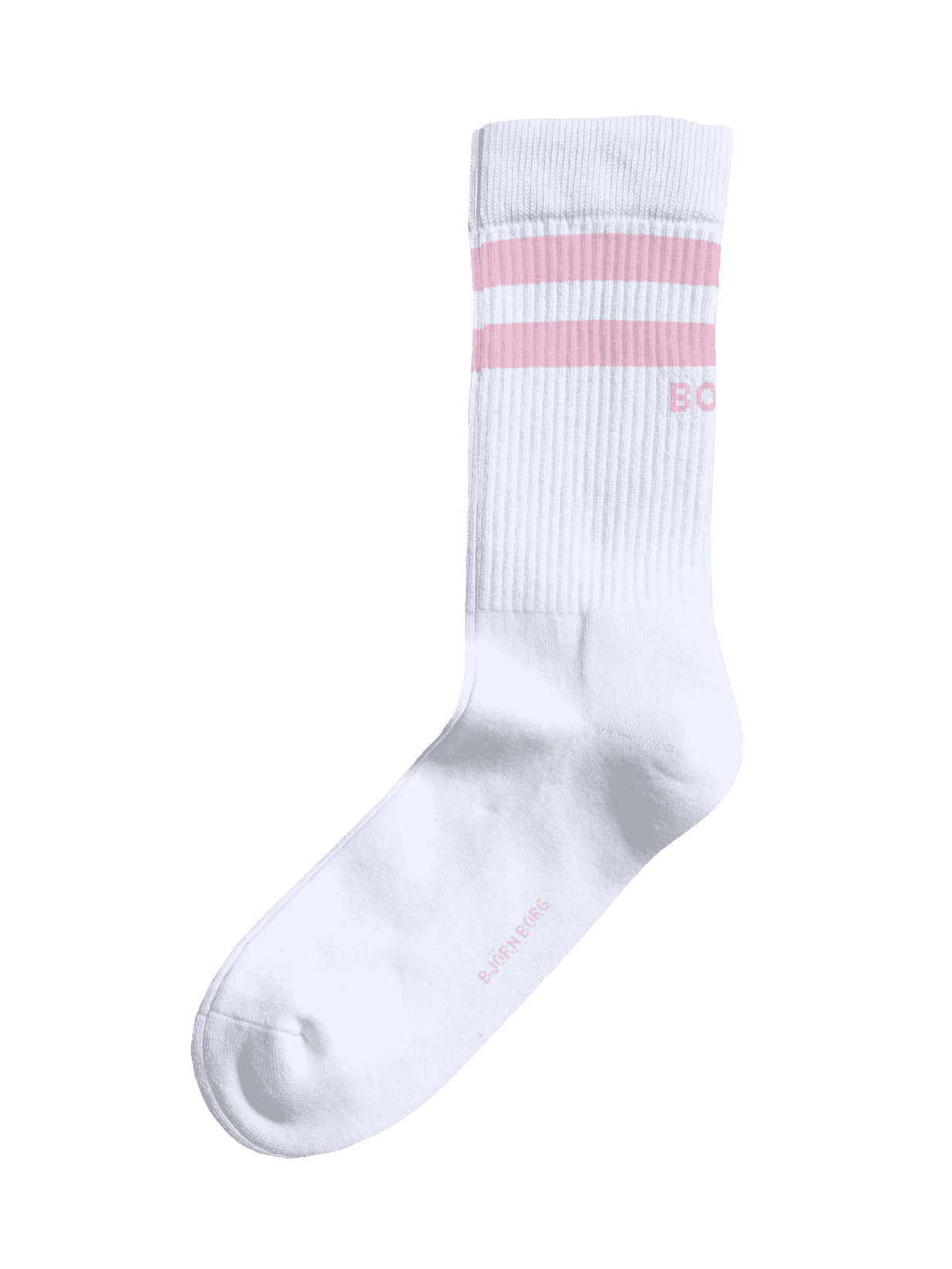 White Classic Crew Socks 3-pack with pink stripes and logo branding, crafted from a soft, breathable cotton blend. - Image 3