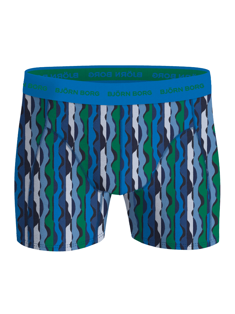 Cotton Stretch Boxers 7-pack med vågiga vertikala ränder i marinblått, grönt och svart samt grön logotyp på blå resår. - Image 6