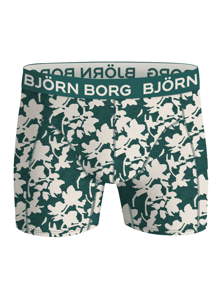 Cotton Stretch Boxers 5-pack met groene bladprint, functionele herenboxers met een groene tailleband en wit logo. - Image 5