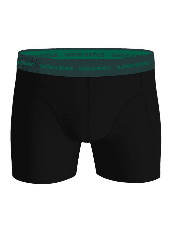 Cotton Stretch Boxers 5-pack til herrer i sort bomuldsstretch med grøn linning set forfra. - Image 4