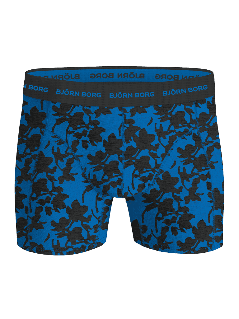 Front view of Björn Borg Cotton Stretch Boxers 5-pack in a blue and black leaf print, designed as functional boxer briefs. - Image 5
