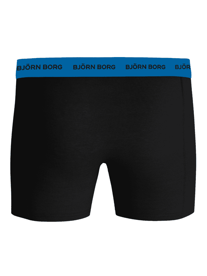 Cotton Stretch Boxers 5-pack i sort bomuld med blå linning og sort logo til mænd set bagfra. - Image 3