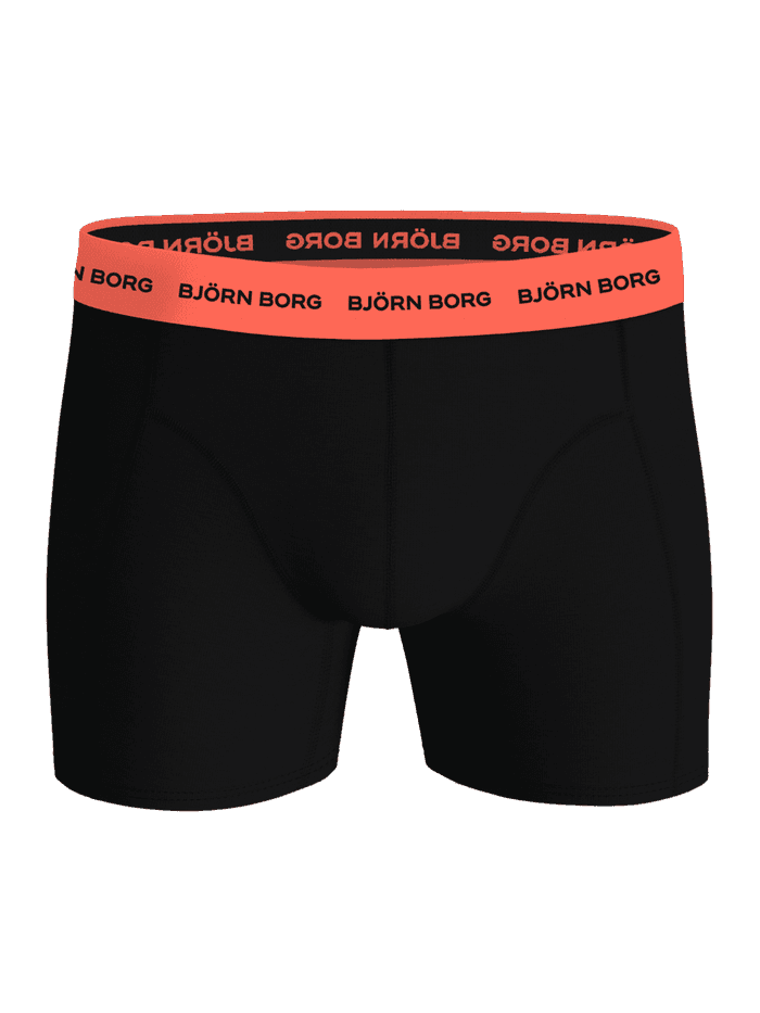 Cotton Stretch Boxers 5-pack i sort med koralfarvet linning og sort logo set forfra til funktionel stil. - Image 5