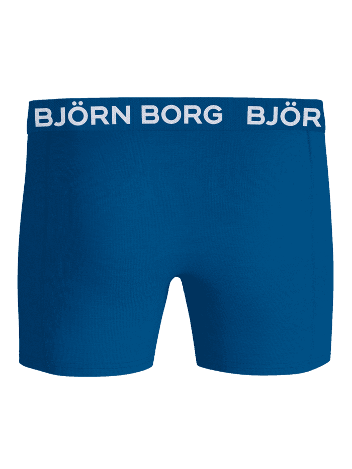 Cotton Stretch Boxers 3-pack i blå bomuldsstretch med hvidt logo på linningen set forfra. - Image 3