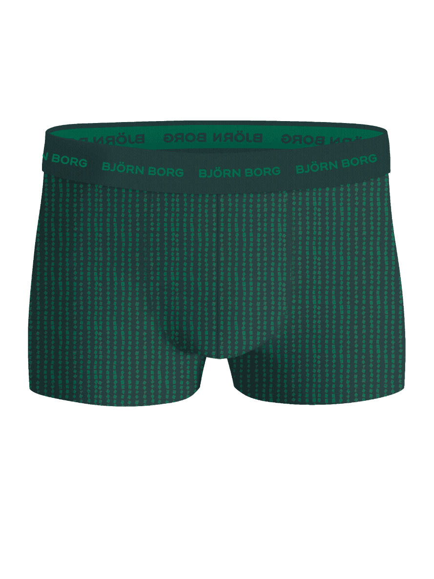 Gröna Cotton Stretch Trunks 5-pack för män med prickigt mönster och en ljusgrön logotyp på resåren. - Image 5