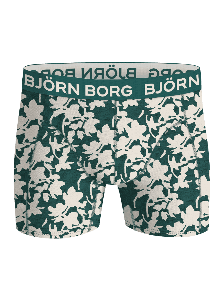 Björn Borg Cotton Stretch Boxers 5-pack för kids i grönt och vitt bladmönster sedda framifrån med vit logotyp. - Image 5