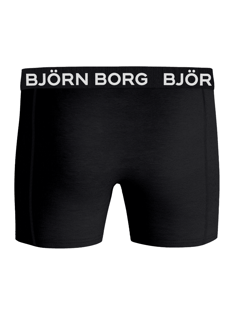 Framifrån på Cotton Stretch Boxers 7-pack för kids i svart med vit logotyp på det ikoniska midjeresåret. - Image 3