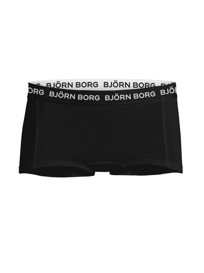 Zwarte Björn Borg Cotton Stretch Logo Boxers Shorts 3-pack voor kids met zwart logo op een witte band, vooraanzicht. - Image 2