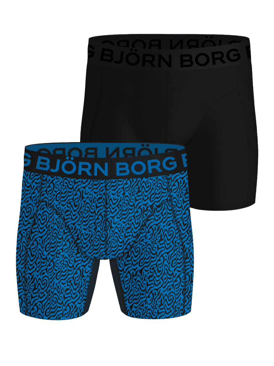 Sports Lightweight Boxers 2-pack for kids featuring solid black and blue print boxer briefs, with a blue logo for training. - Image 1