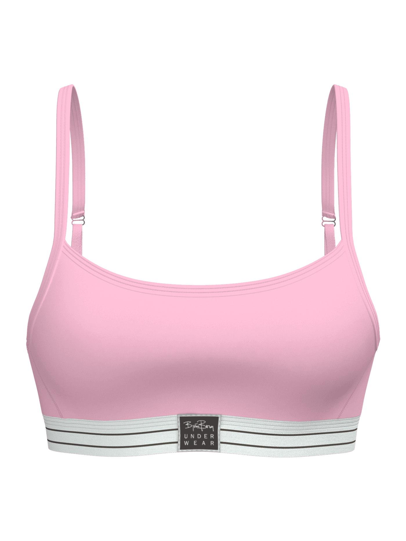 Front view of the pink Björn Borg Original Bralette in soft organic cotton, featuring a black logo and adjustable straps. - Image 2