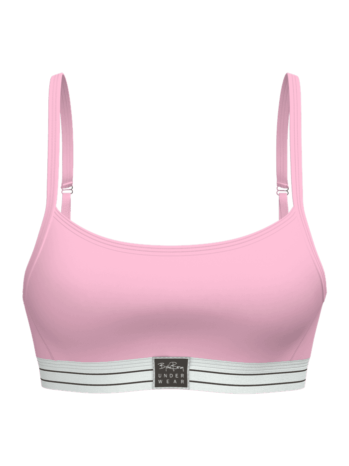 Roze Original Bralette van zacht biologisch katoen met een zwart logo en verstelbare bandjes, vooraanzicht. - Image 2