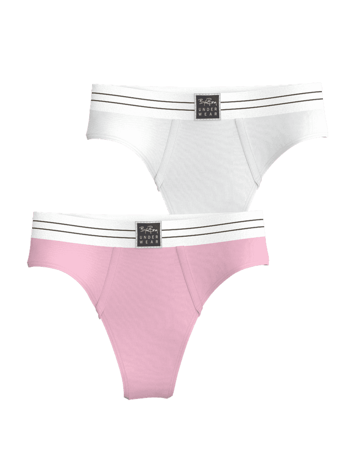 Original Thongs 2-pack i hvid og pink i økologisk bomuldsstretch med mellemhøj talje og stribet elastik.