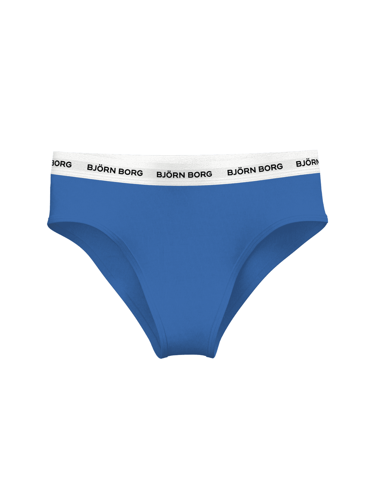 Front view of the blue Björn Borg Logo Highwaist Briefs 3-pack with a black logo on a white high-waisted waistband. - Image 4