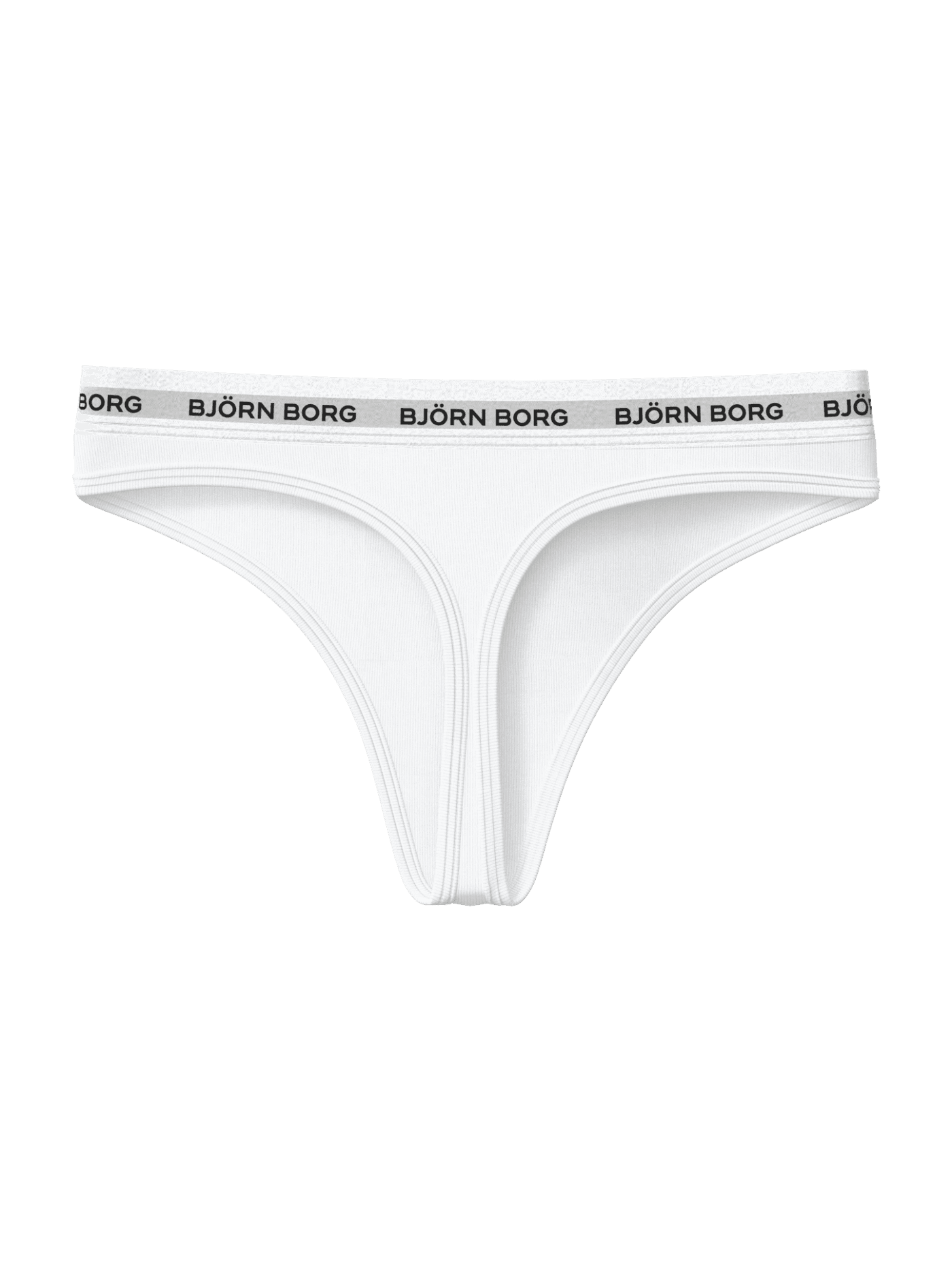 Witte Logo Thongs 3-pack van stretchkatoen met zwarte logo's op de tailleband en een flatterende pasvorm, vooraanzicht. - Image 2