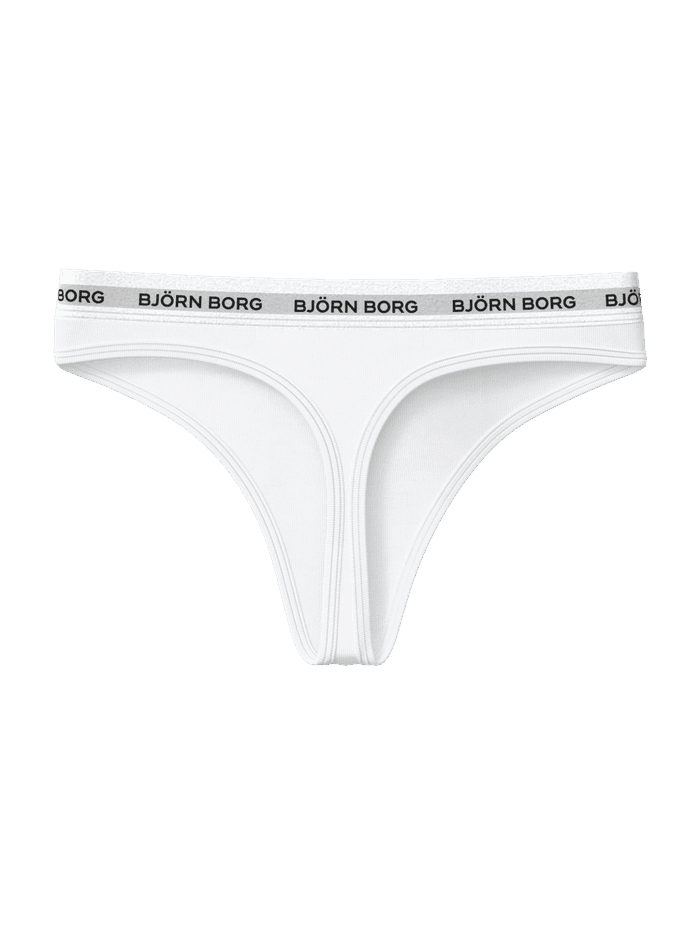 Vorderansicht der weißen Logo Thongs 3-pack aus Baumwoll-Stretch mit ikonischem Logo-Bund und vorteilhafter Passform. - Image 2