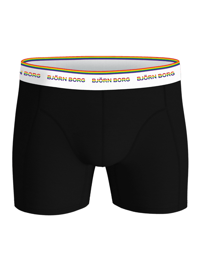 Cotton Stretch Boxers 3-pack i sort bomuldsstretch set forfra med stilfuldt regnbuefarvet logo på linningen. - Image 2