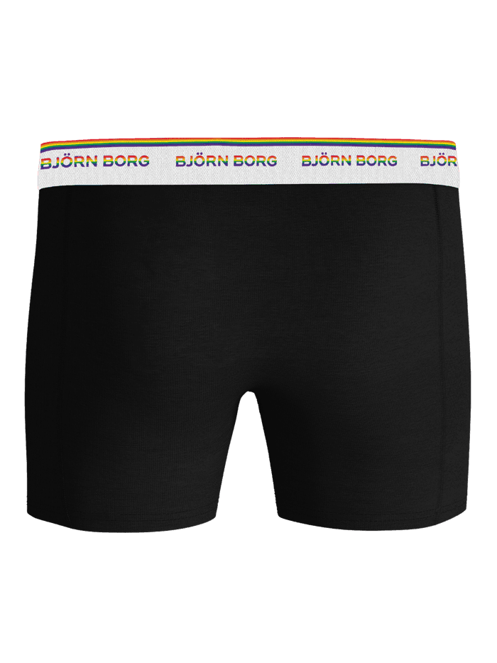 Cotton Stretch Boxers 3-pack i sort bomuldsstretch set forfra med et regnbuefarvet logo. - Image 3