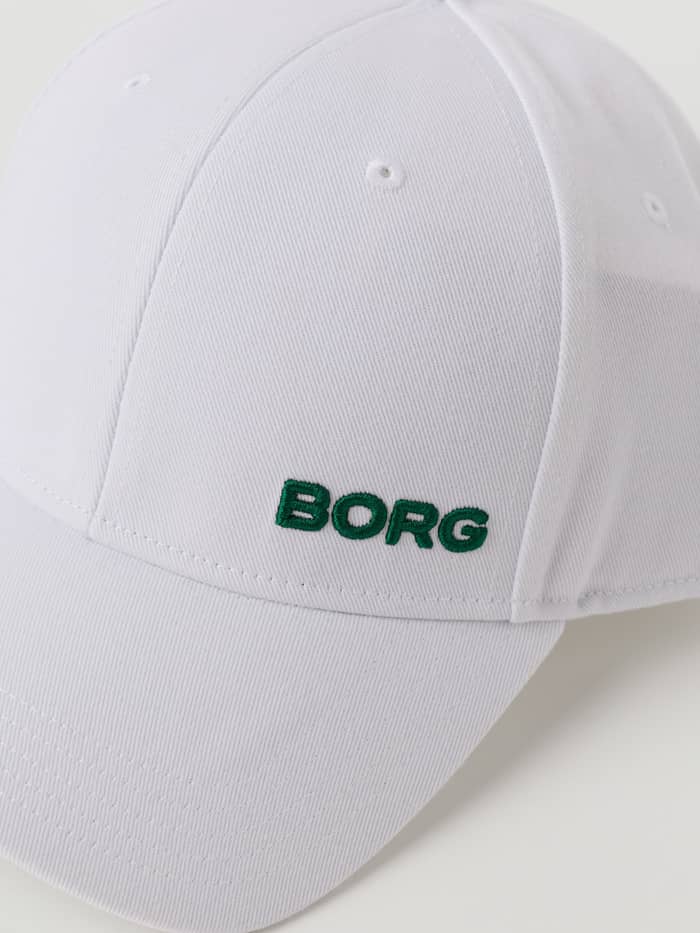 Björn Borg Borg Course Cap in Brilliant White (White) polyester with green BORG embroidery and eyelets for golf. - Image 5