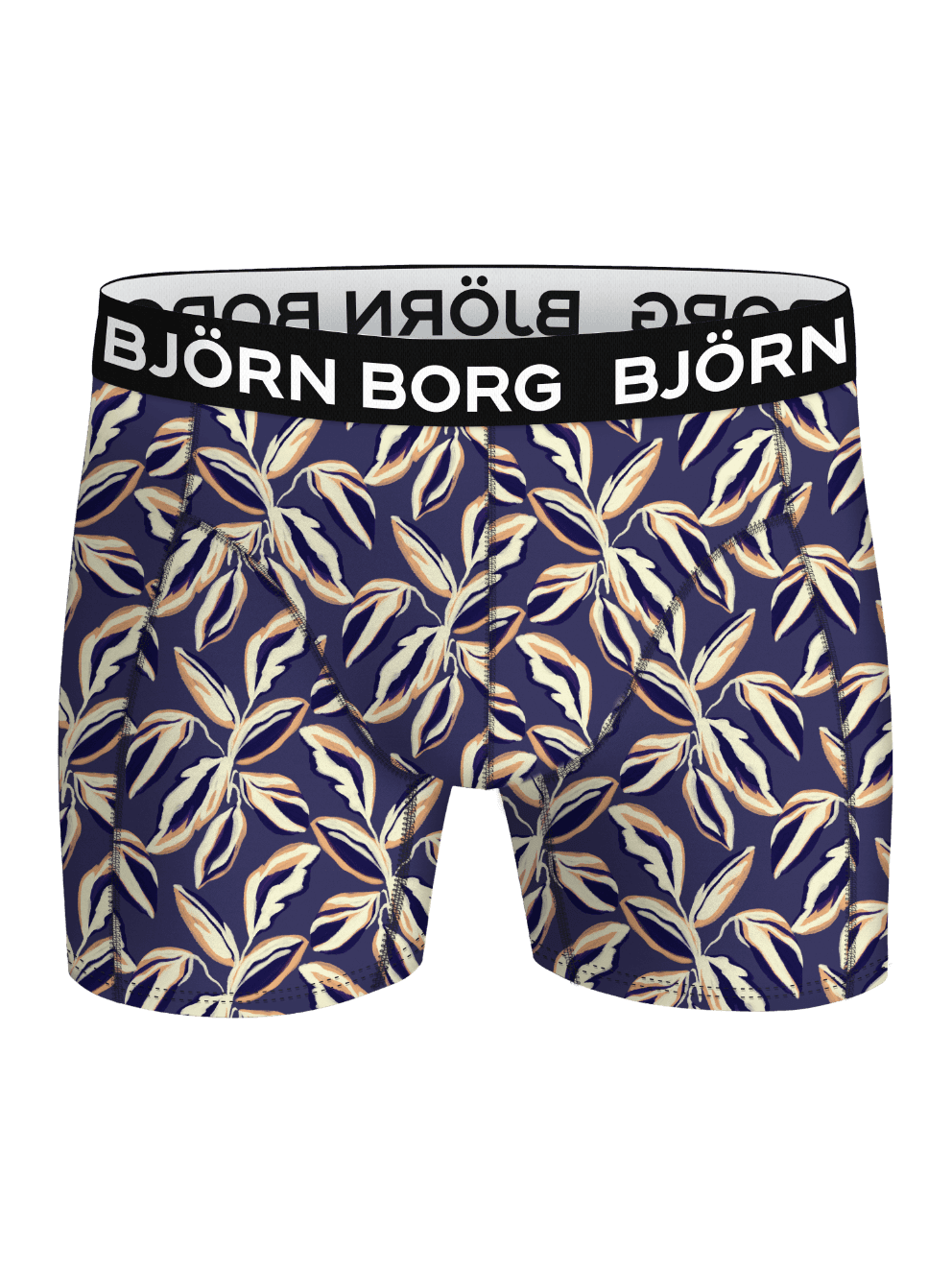 Vue de face du Microfiber Boxers 1-pack bleu et beige à imprimé feuilles en microfibre avec logo blanc. - Image 1
