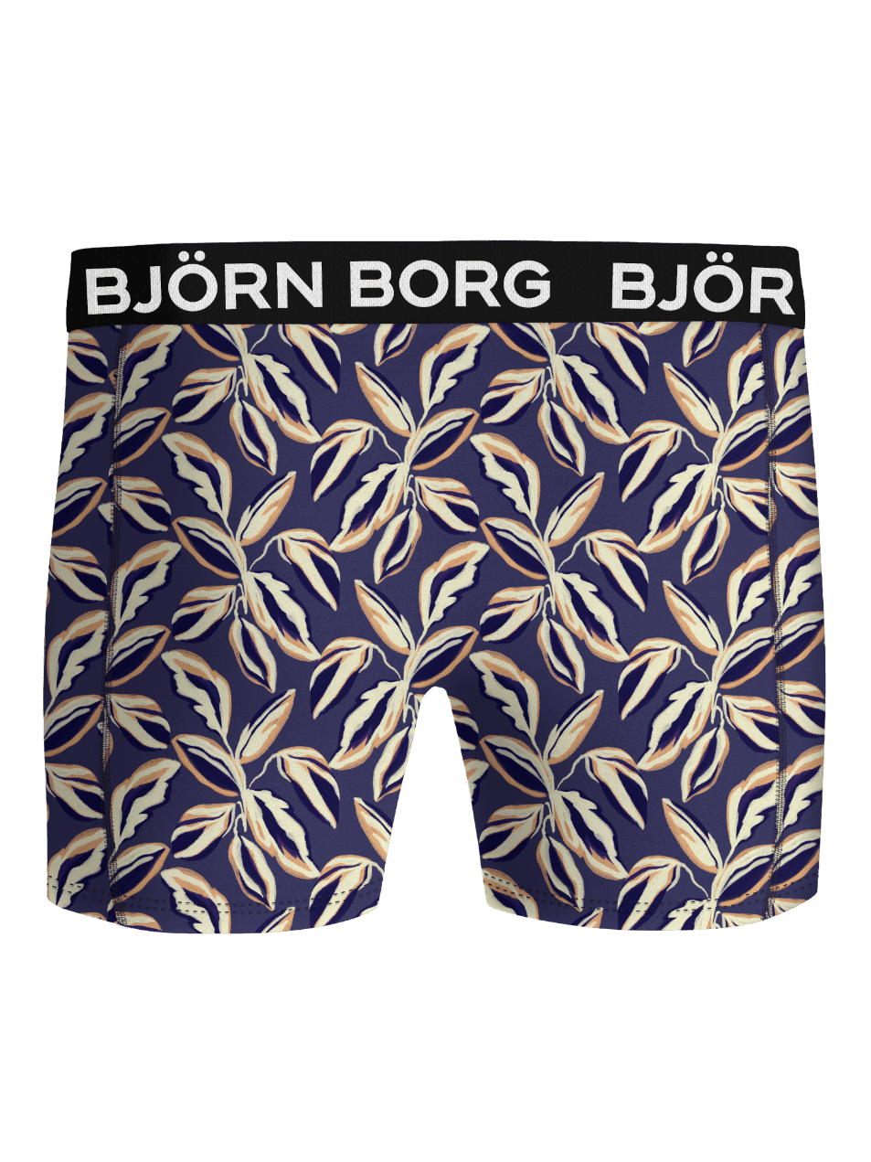 Microfiber Boxers 1-pack boxer briefs in a blue and beige leaf print with a signature black and white logo waistband. - Image 2