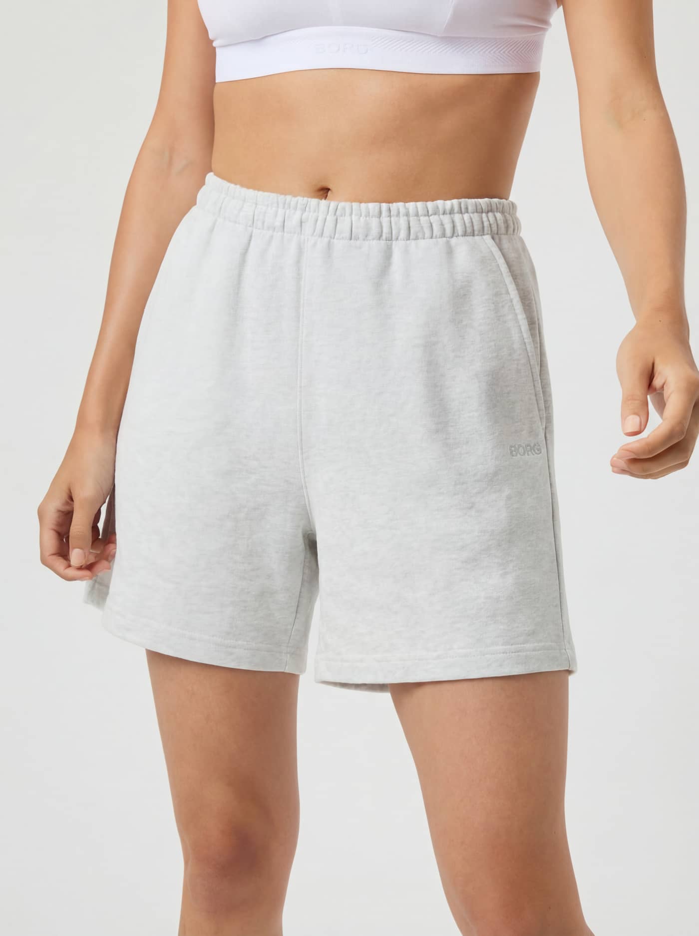 Björn Borg Studio Jersey Shorts in Ultra Light Grey Melange (Grijs) met een stijlvolle regular fit in vooraanzicht. - Image 2
