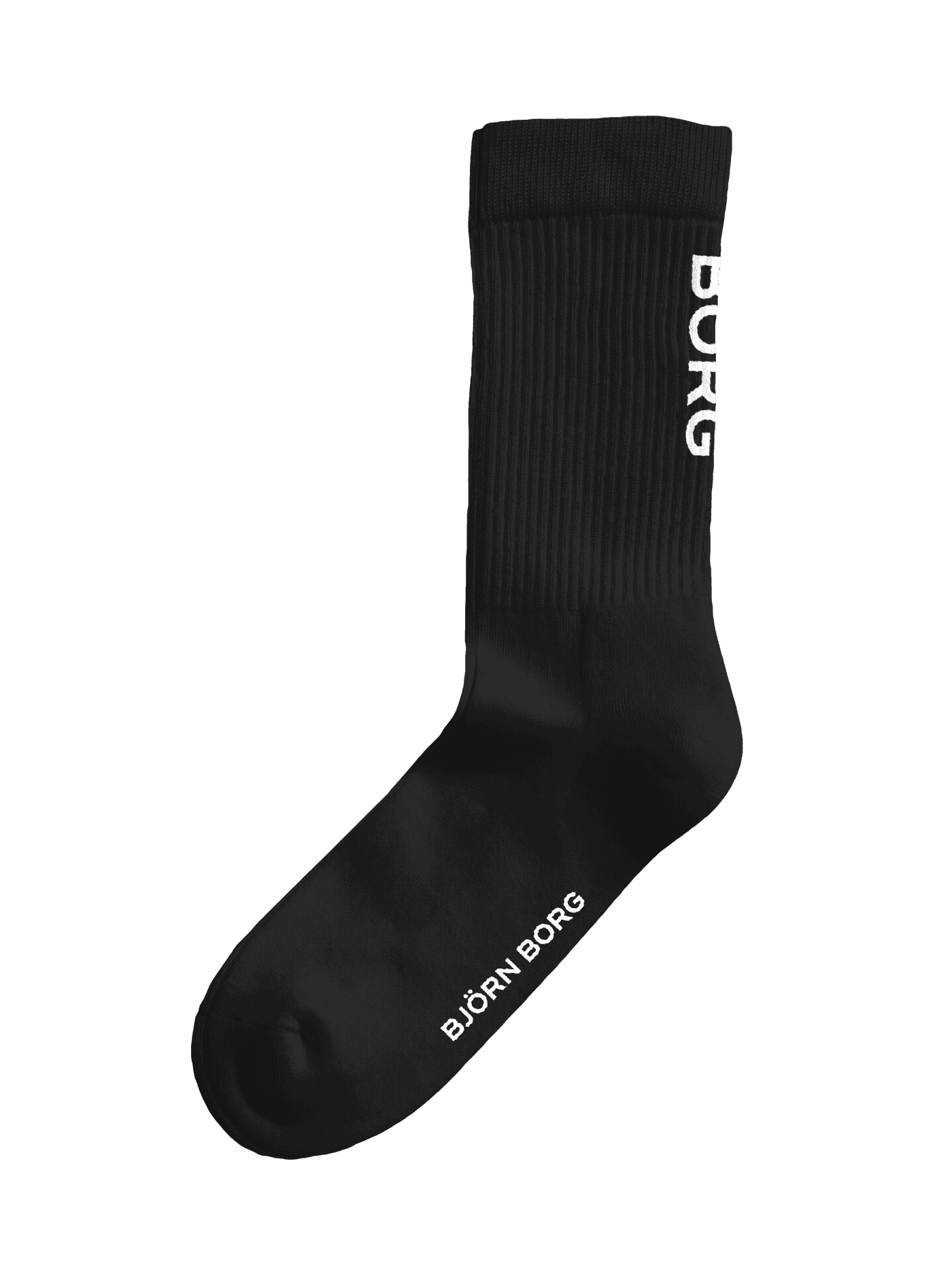 Sort Classic Crew Socks 3-pack i blød bomuldsblanding med ribstrikket kant og hvidt Borg-logo på anklen. - Image 3