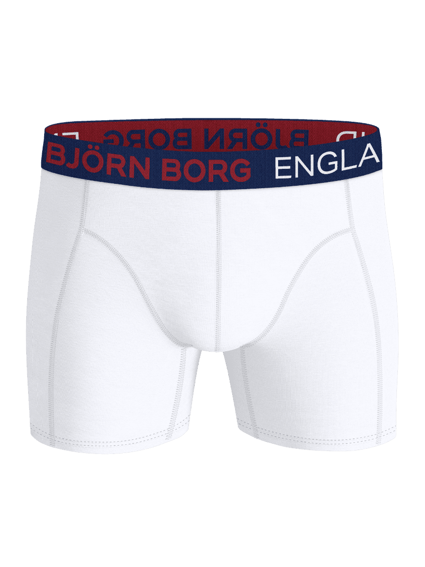 Vorderansicht der weißen Cotton Stretch Boxers England 3-pack Boxer Briefs mit marineblauem Logo-Bund, rotem und weißem Text. - Image 4