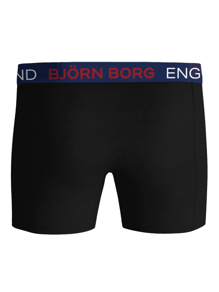 Cotton Stretch Boxers England 3-pack i sort bomuldsstretch set forfra med funktionel marineblå, rød og hvid logolinning. - Image 3