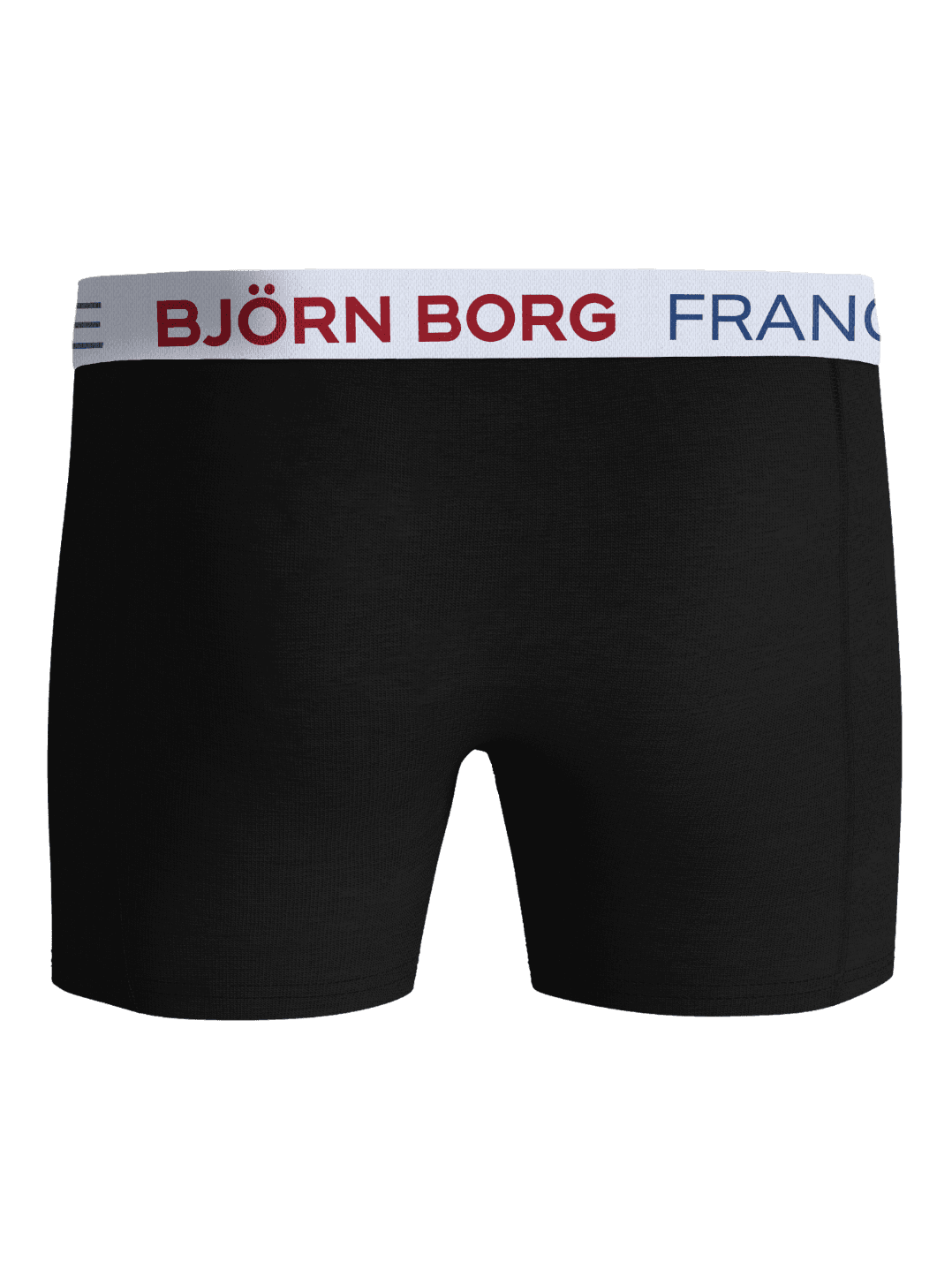 Zwarte Cotton Stretch Boxers France 3-pack met een witte tailleband en rood-blauwe merknaam, vooraanzicht. - Image 3