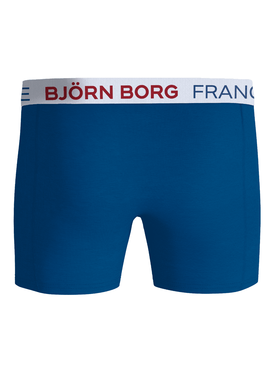 Blauwe Cotton Stretch Boxers France 3-pack van zacht katoen met witte tailleband en rood Björn Borg-logo, vooraanzicht. - Image 5