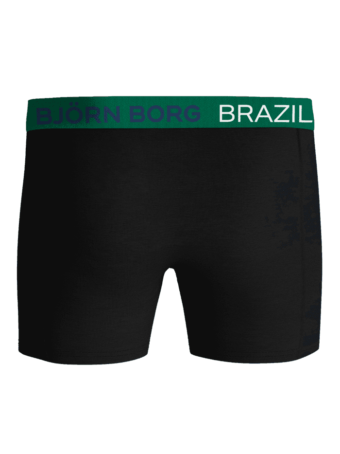 Cotton Stretch Boxers Brazil 3-pack til mænd i sort bomuldsstretch med grøn logolinning og hvidt Brazil-logo set forfra. - Image 3