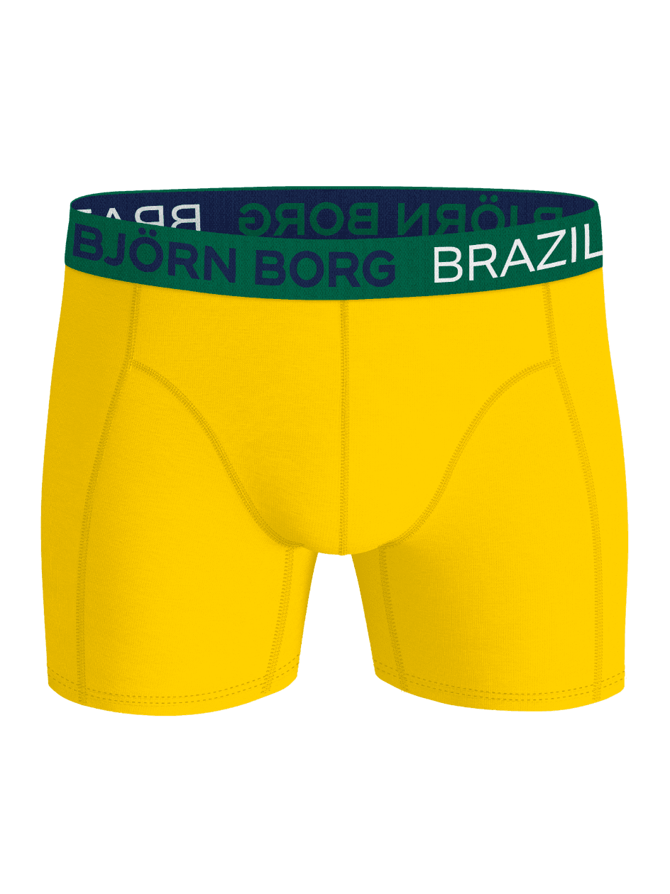 Cotton Stretch Boxers Brazil 3-pack voor heren in Geel met een groene tailleband en witte en marineblauwe logo's. - Image 4