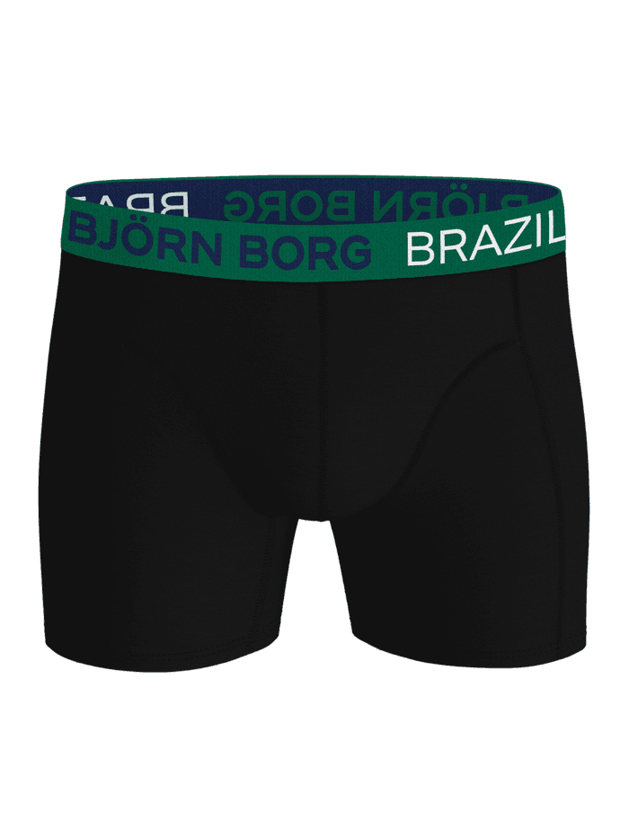 Cotton Stretch Boxers Brazil 3-pack i sort bomuld set forfra med grøn, navy og hvid logo-linning. - Image 2