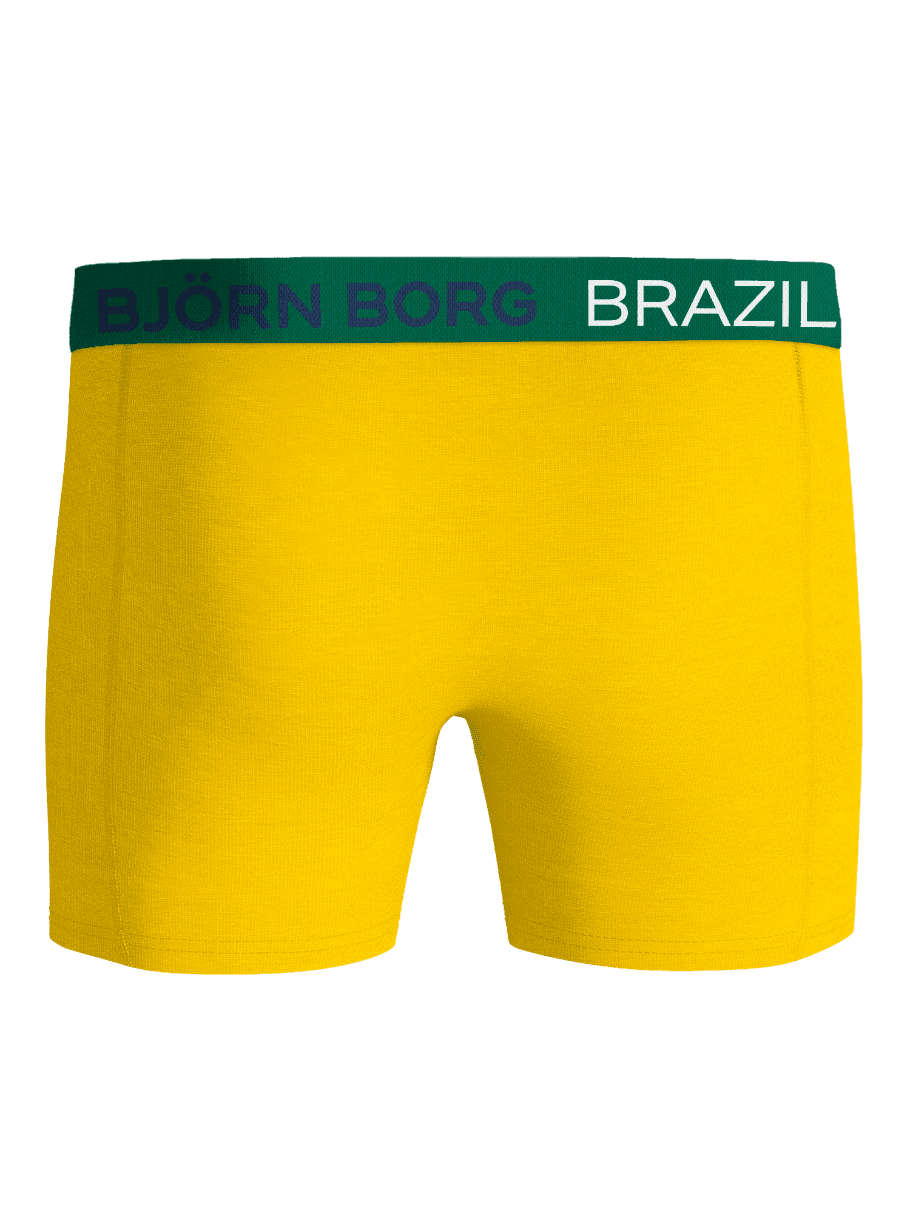 Cotton Stretch Boxers Brazil 3-pack in geel van zacht stretchkatoen met een groene tailleband en witte letters. - Image 5