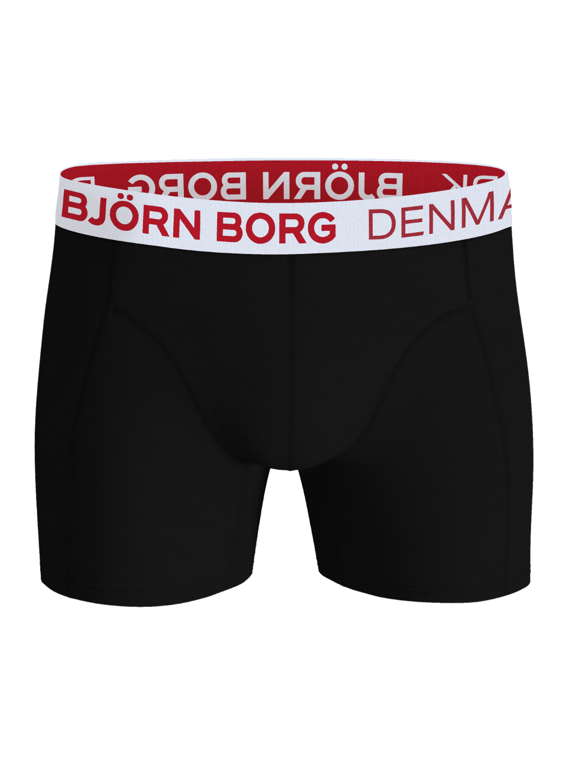 Cotton Stretch Boxers Denmark 3-pack in zwart en rood met een witte logo-tailleband, vooraanzicht. - Image 2