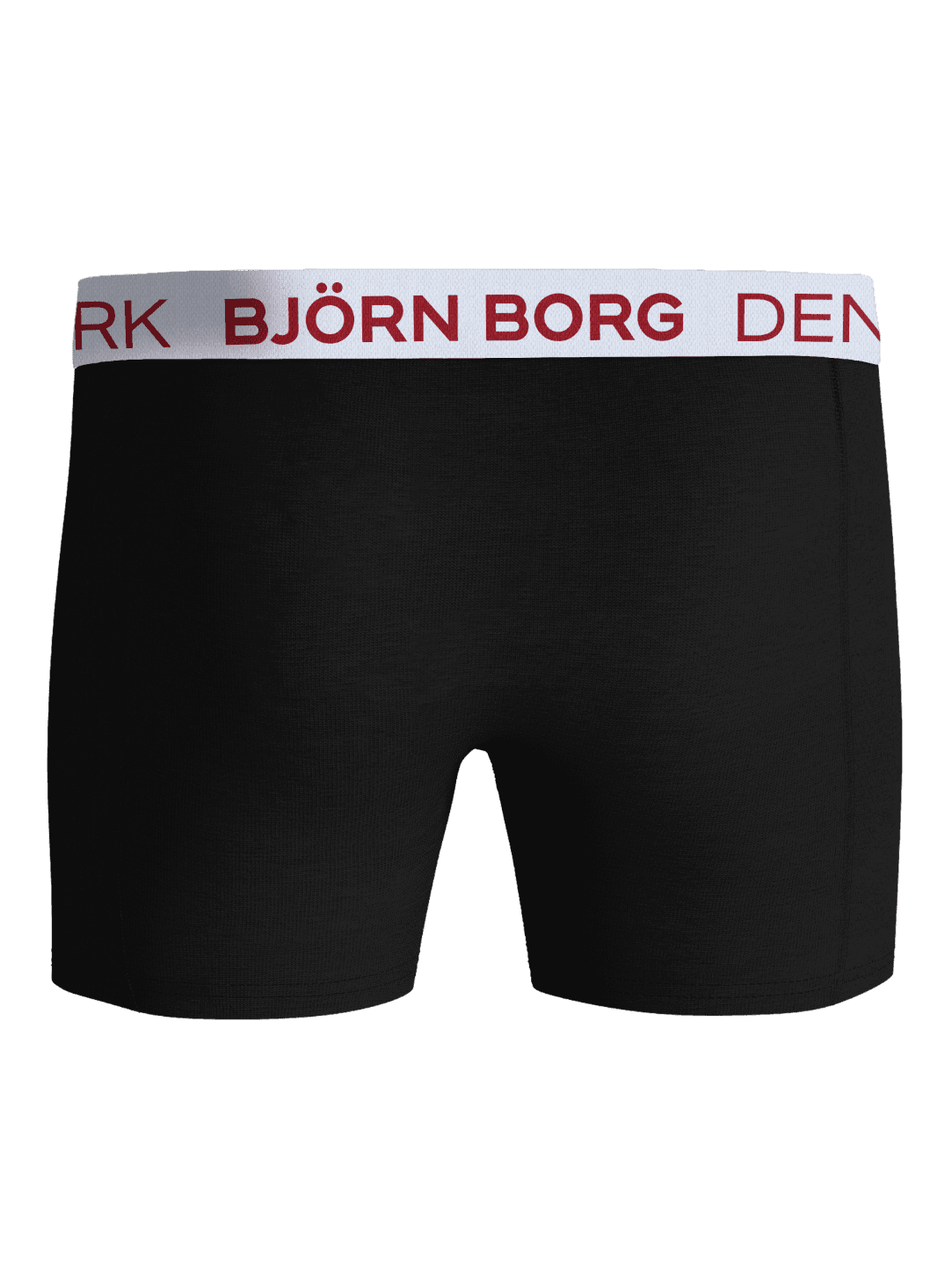 Zwarte Cotton Stretch Boxers Denmark 3-pack in vooraanzicht met een witte en rode Denmark-tailleband. - Image 3
