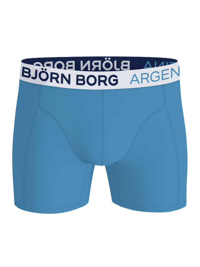 Cotton Stretch Boxers Argentina 3-pack i blå set forfra med hvid linning, blåt logo og blød bomuldsstretch. - Image 4