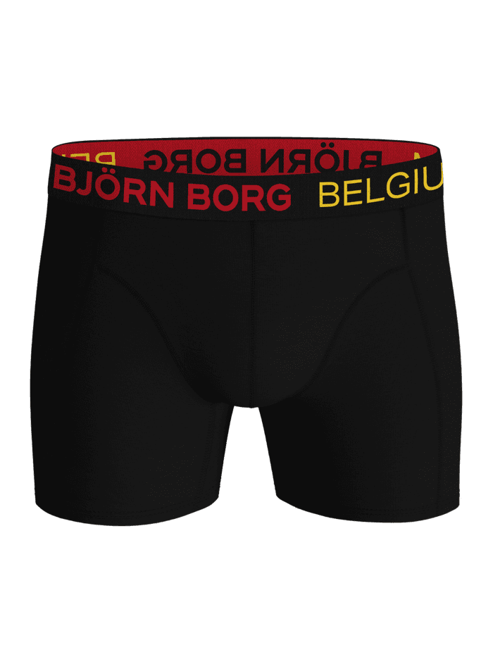 Cotton Stretch Boxers Belgium 3-pack in black, featuring a red and yellow logo waistband and a comfortable stretch fit. - Image 2
