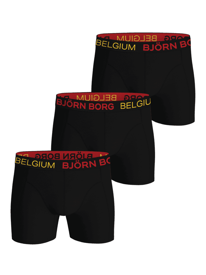 Cotton Stretch Boxers Belgium 3-pack i sort bomuldsstretch med rød og gul logolinning og forstærket skridt.