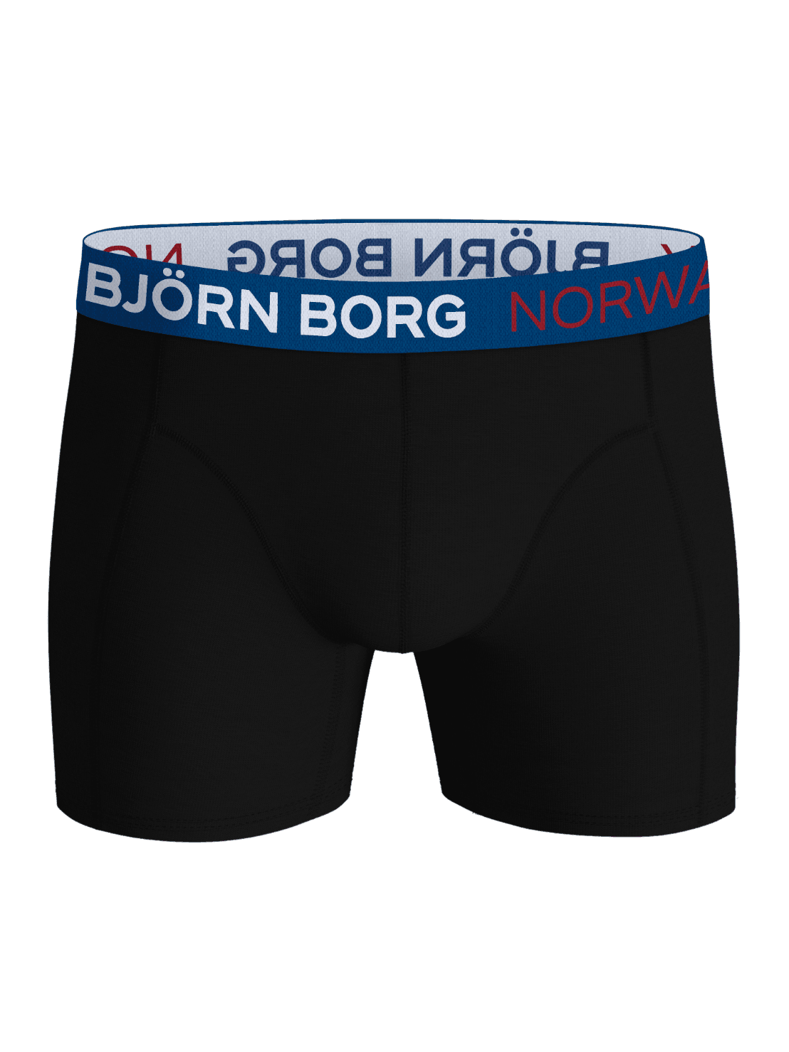 Front view of the black Cotton Stretch Boxers Norway 3-pack with a blue waistband featuring the Björn Borg logo. - Image 2