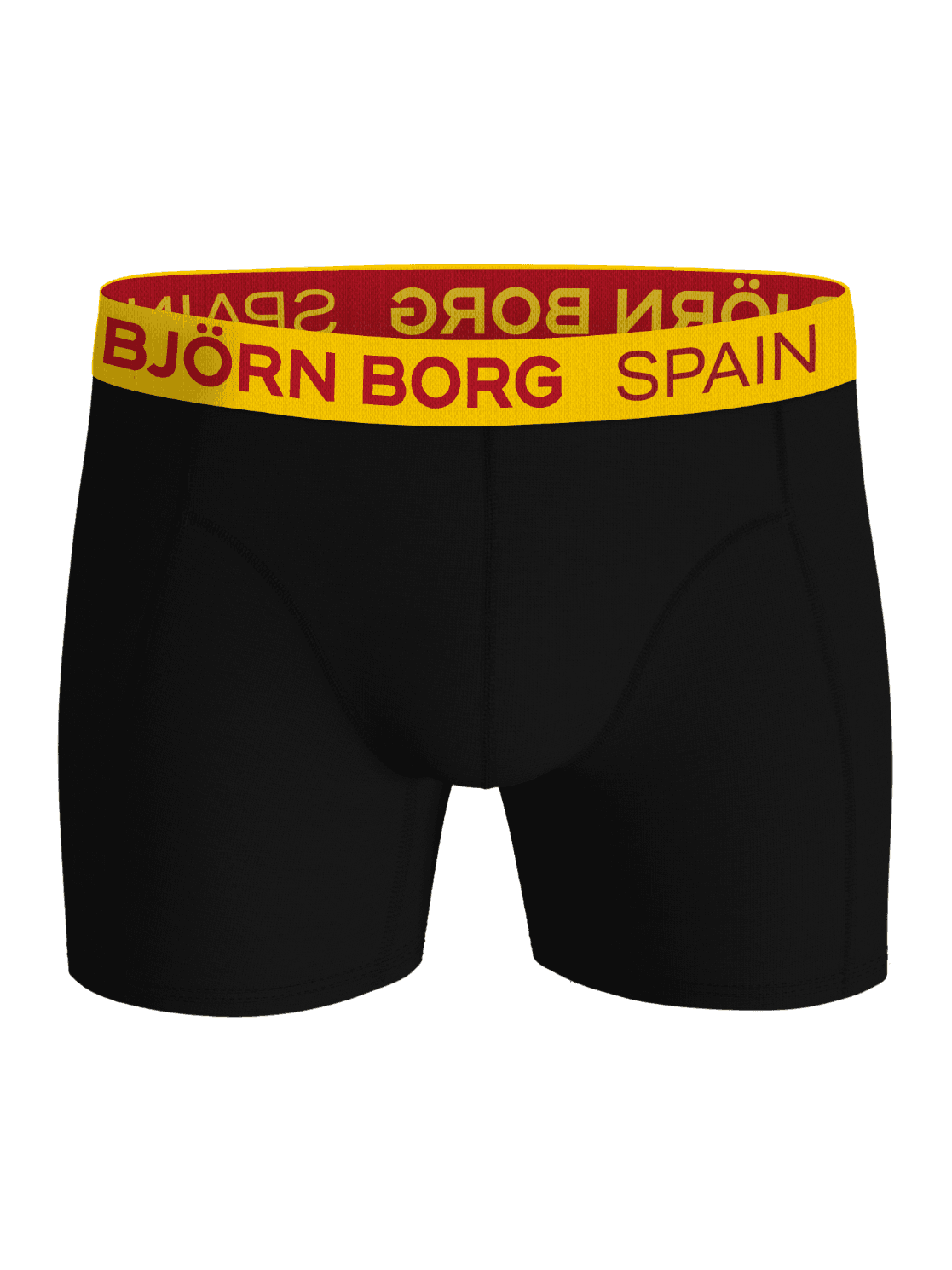 Cotton Stretch Boxers Spain 3-pack boxer briefs in black, featuring a yellow and red Björn Borg logo waistband for style. - Image 2