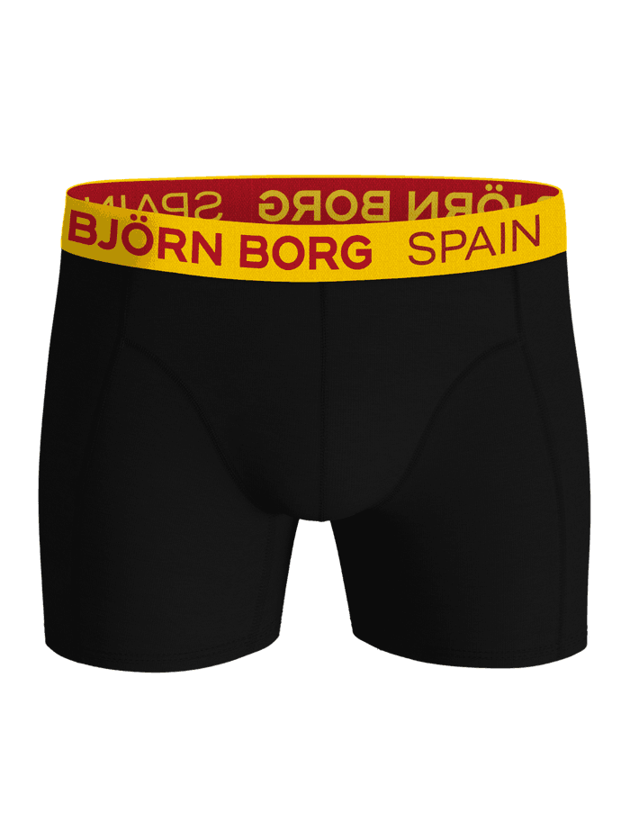 Cotton Stretch Boxers Spain 3-pack i sort bomuldsstretch med gul linning og rødt logo. - Image 2