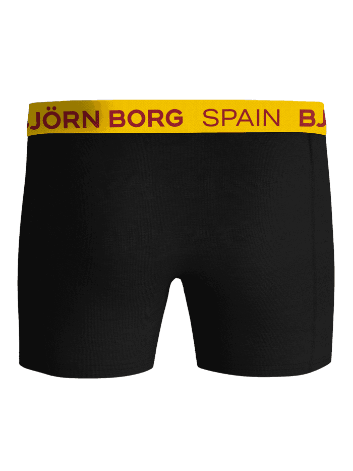 Cotton Stretch Boxers Spain 3-pack i sort set forfra med gul linning og rødt logo i blød bomuldsstretch. - Image 3