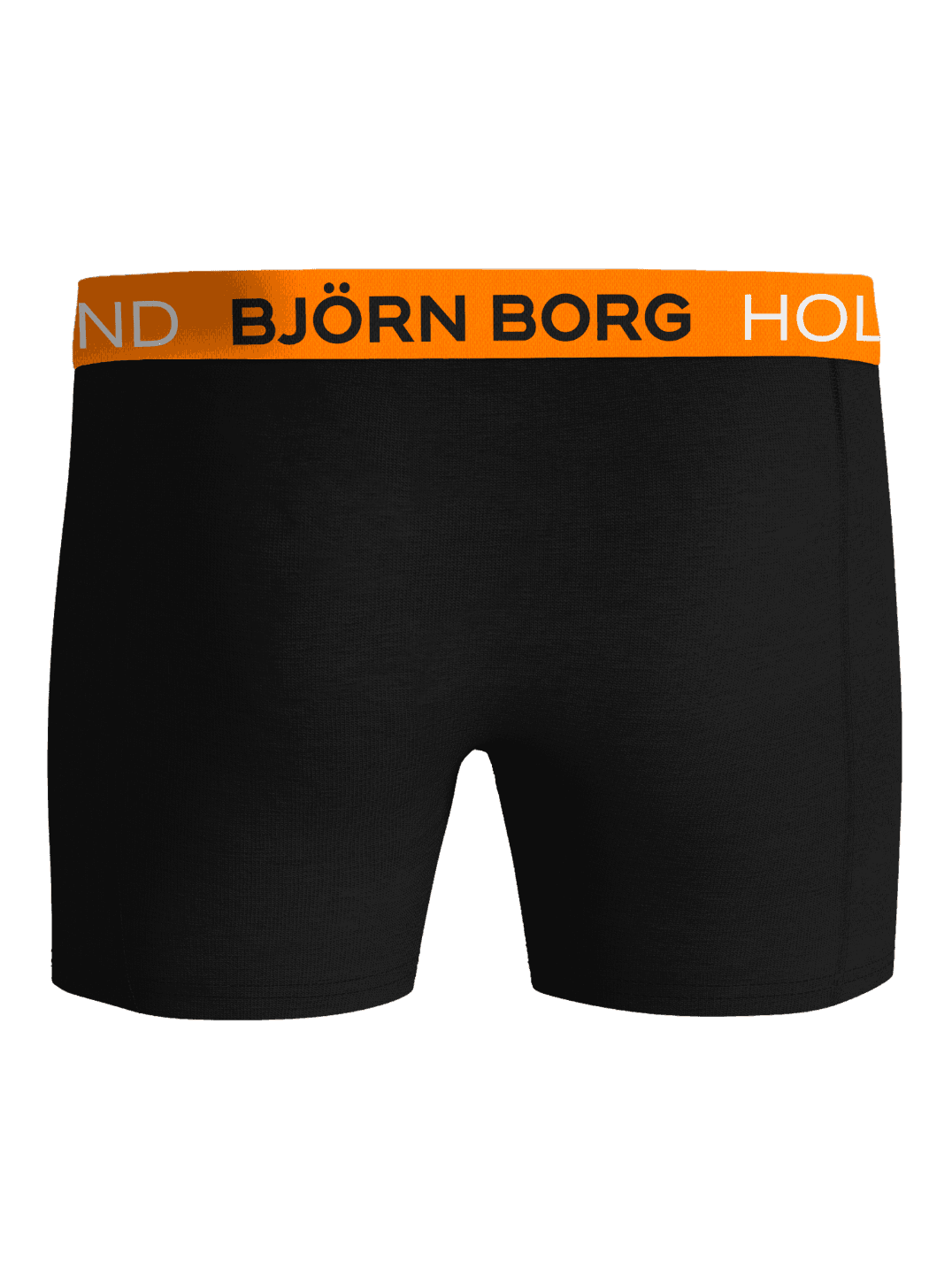 Zwarte en oranje Cotton Stretch Boxers Holland 3-pack in vooraanzicht met een oranje tailleband en zwart logo. - Image 3