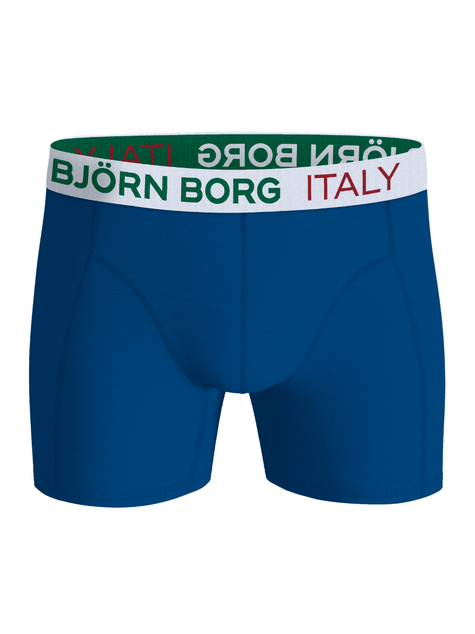 Cotton Stretch Boxers Italy 3-pack in blauw van zacht katoen met een witte tailleband en groene en rode logo-details. - Image 4