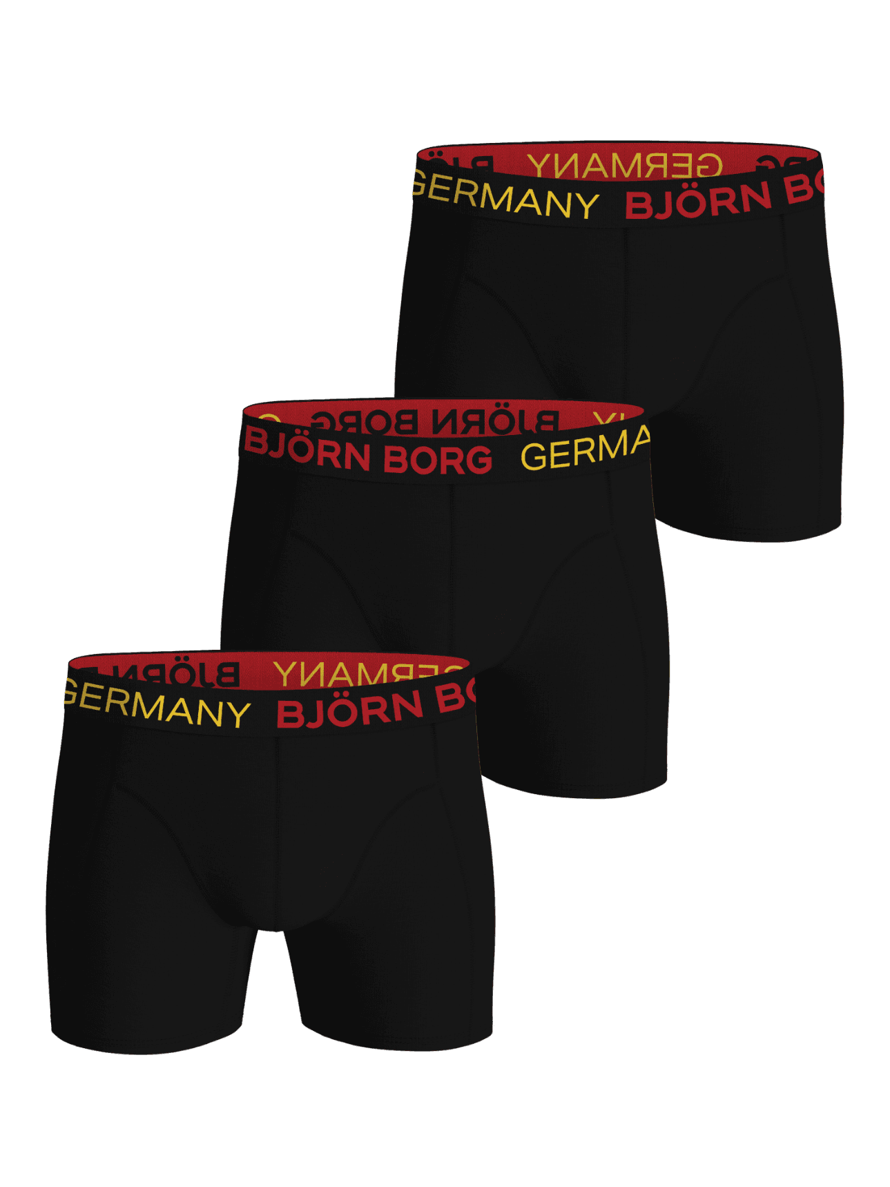 Cotton Stretch Boxers Germany 3-pack aus schwarzen Boxer-Briefs mit gelb-roten Bünden für Style und Funktion. - Image 1