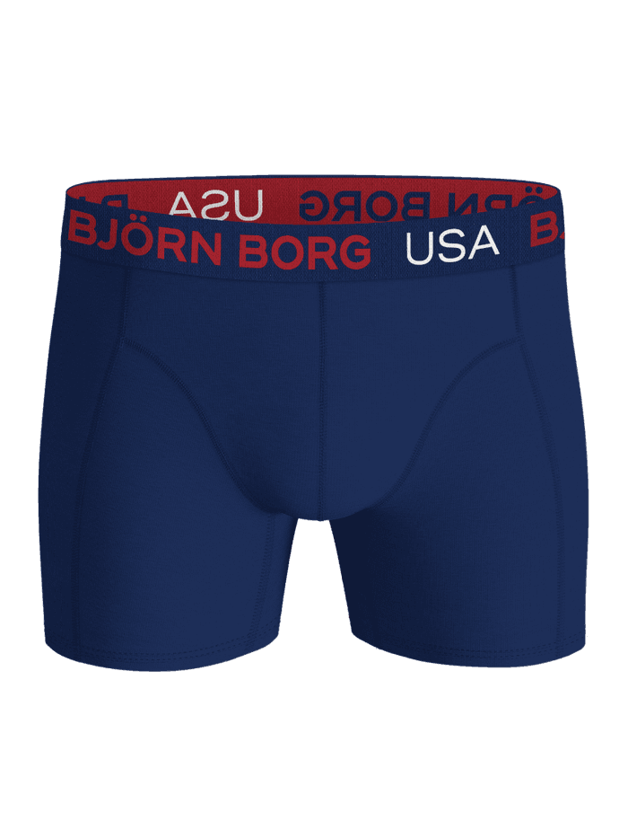 Cotton Stretch Boxers Usa 3-pack i marineblå bomuldsstretch set forfra med rød og hvid logolinning. - Image 4
