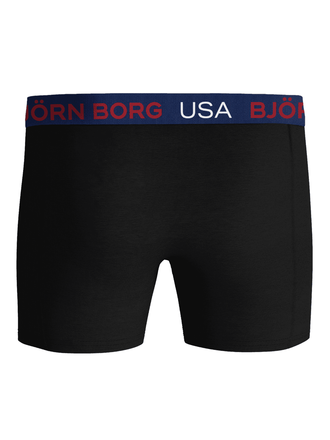 Zwarte Cotton Stretch Boxers Usa 3-pack in vooraanzicht met een marineblauwe tailleband en rode en witte branding. - Image 3