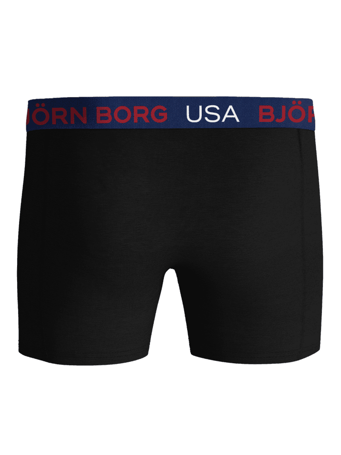 Cotton Stretch Boxers Usa 3-pack i sort set forfra med marineblå linning og rødt og hvidt logo. - Image 3